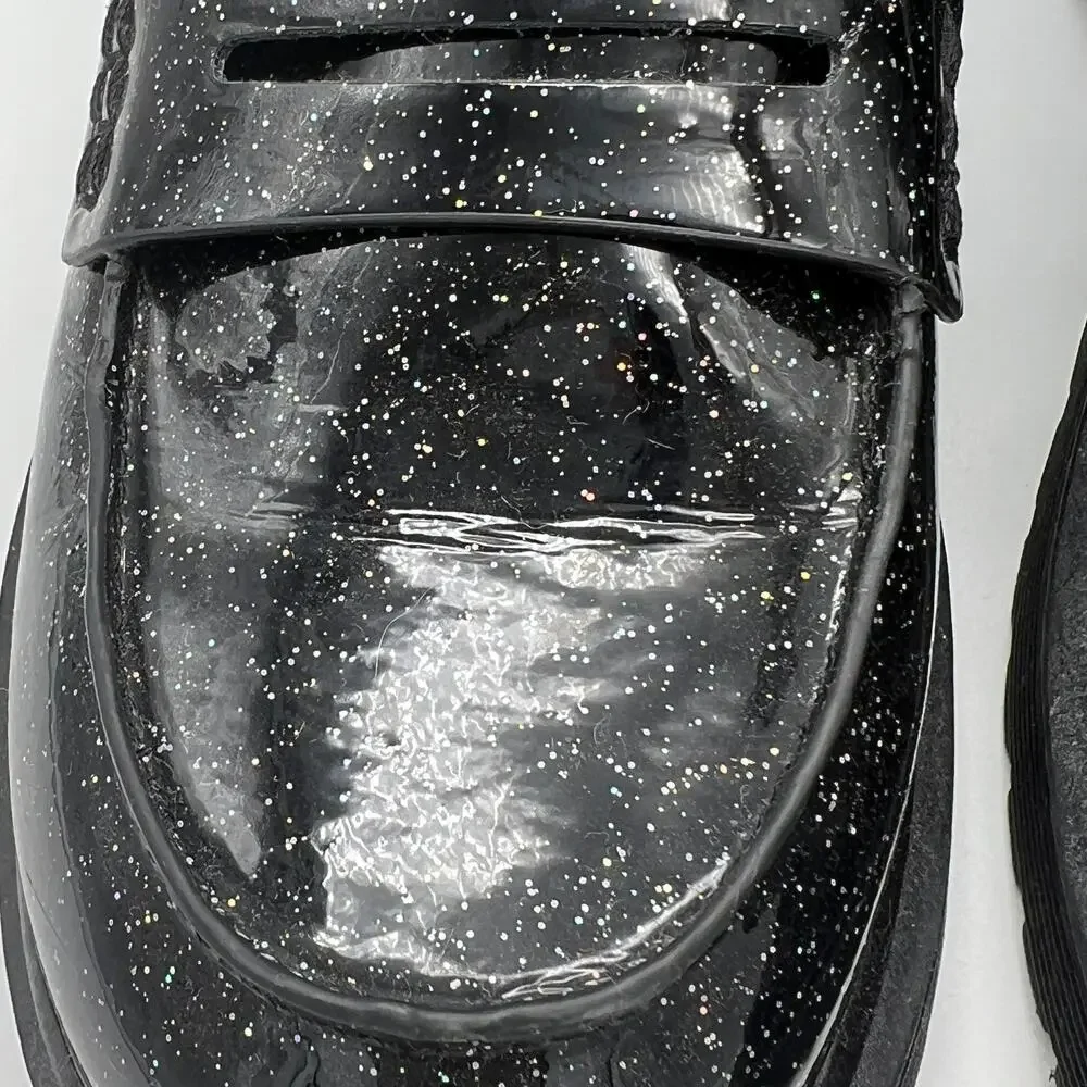 Art Class Girl's Glitter Celia Loafers Black Sparkle Size 3 Chunky Soles Preppy